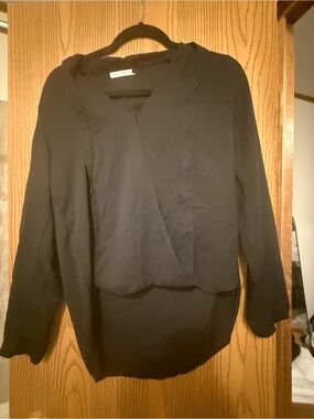 Black Draped V-Neck Blouse - Unknown Brand